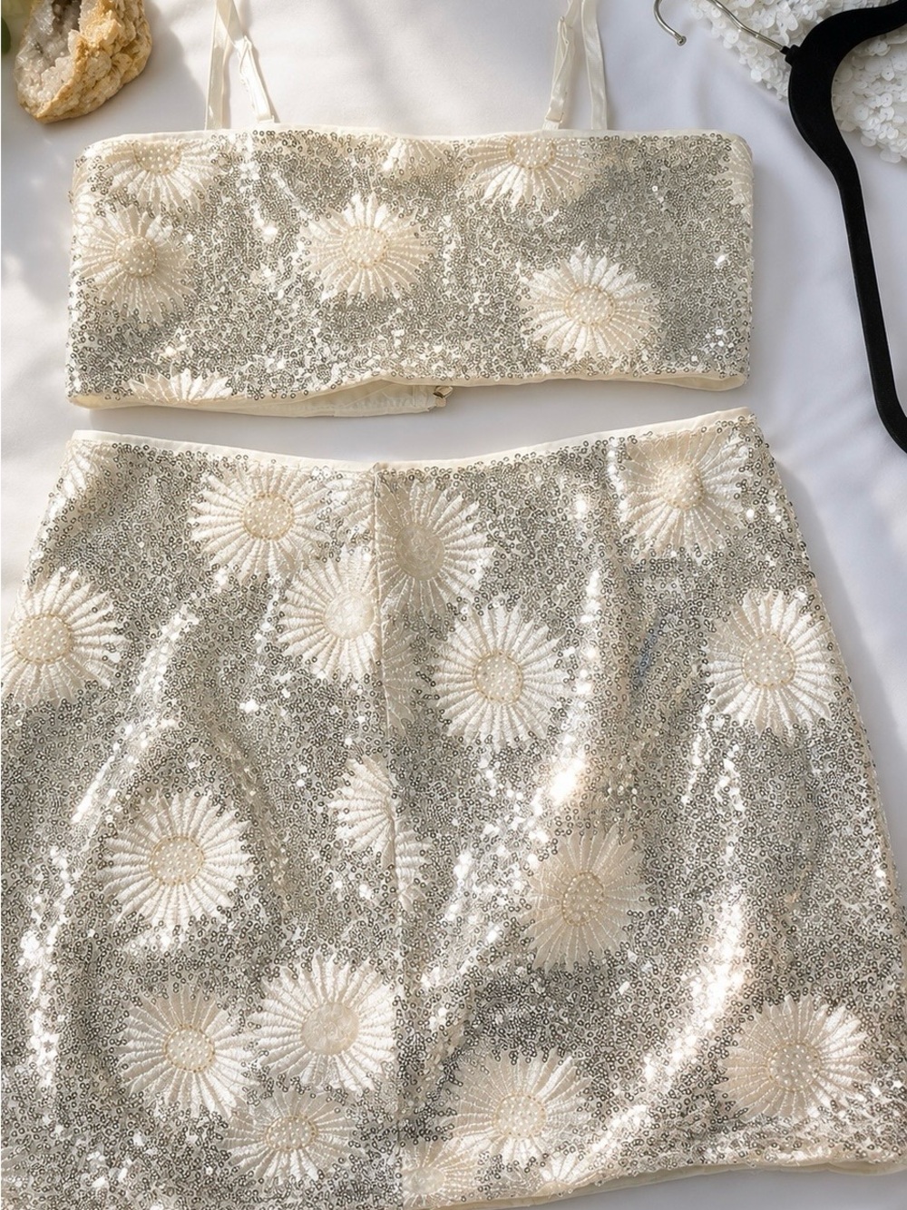 12th Tribe Ivory Sequin Daisy Two-Piece Mini Set